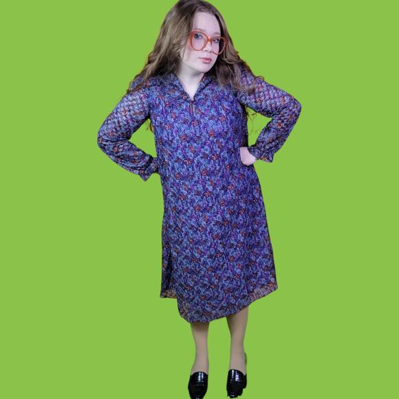 Vintage JCPenney Fashions Lace Floral Long Sleeve Midi Dress, L - Picture 5 of 8